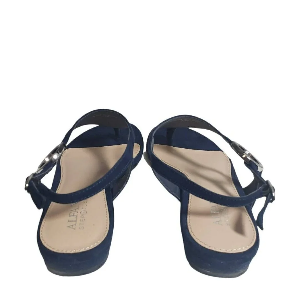 Alfani Womens Hayydenf Navy Open Toe Thong Slingback Buckle Flat Sandals Sz 6.5